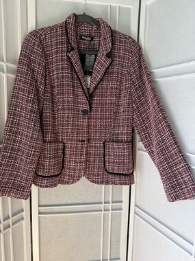 Allegra K Burgundy and Black Tweed Jacket Blazer